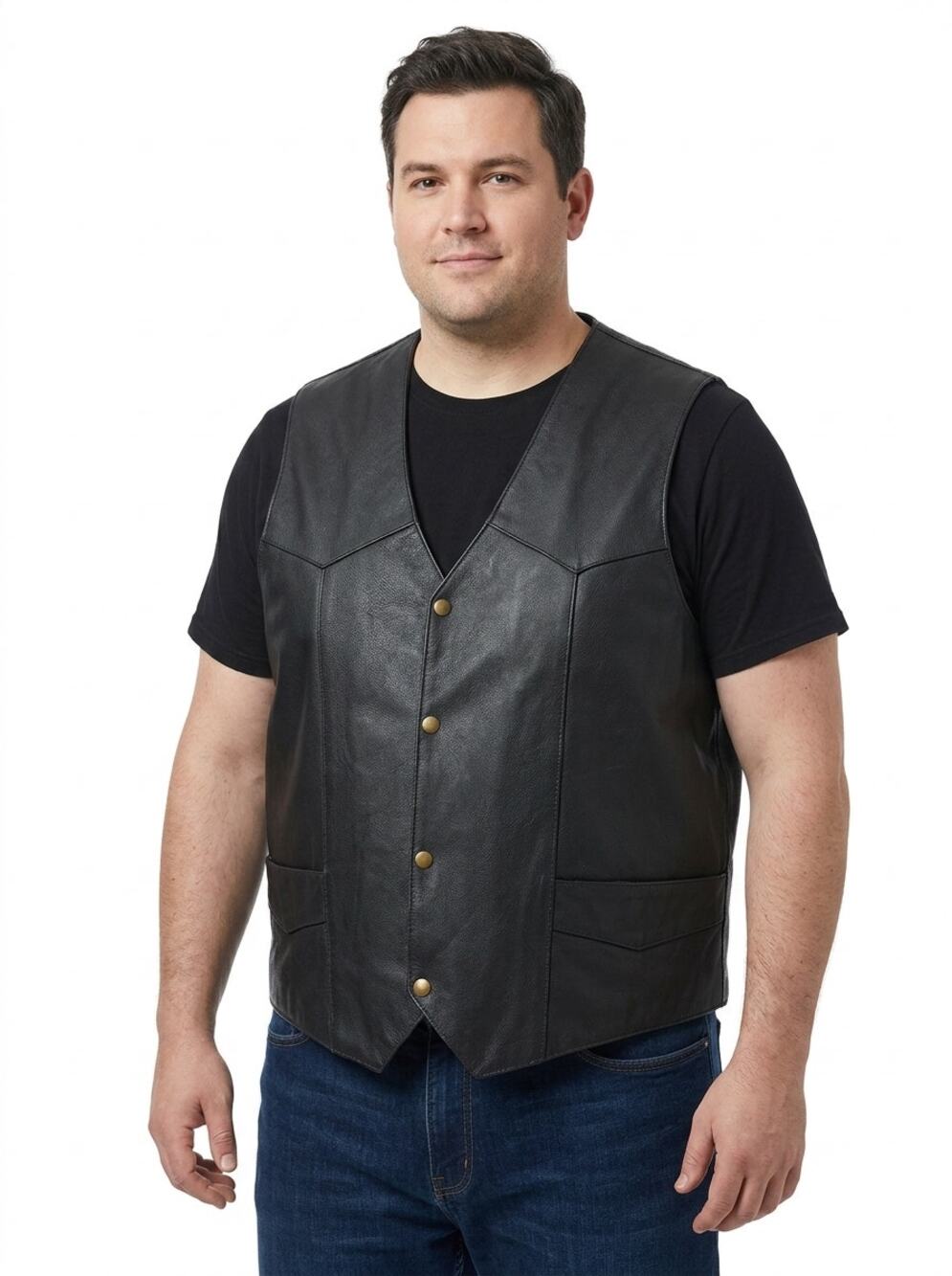 Highway Hawks Leather Gray Flannel V-Neck Sleeveless Jacket Men Size 5XL